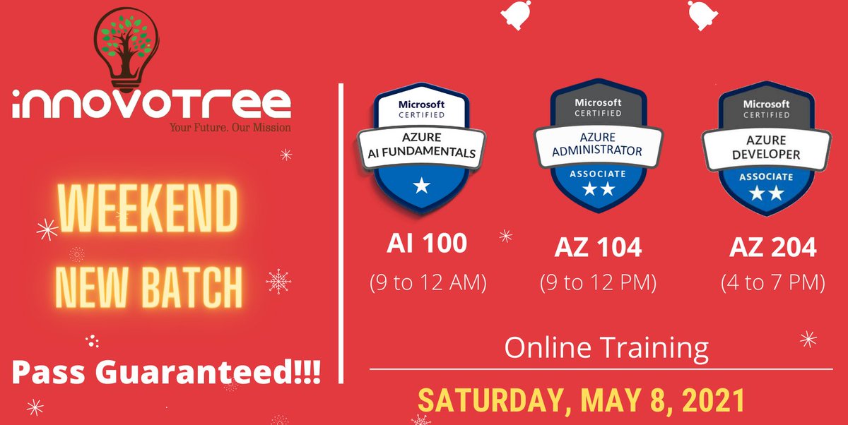 alagunilam's tweet photo. InnovoTree Technologies - A Quick Session Details  Updates!!!

Check out --> this weekend New batch courses...

 Register here...
https://t.co/ydRrJ5IJnR

100% Pass Guaranteed!!!

contact at enquiry@innovotree.com 
#innovotree #MCT #Microsoft
#AI900
#AZ104 #AZ204 https://t.co/4a1RNNnPya