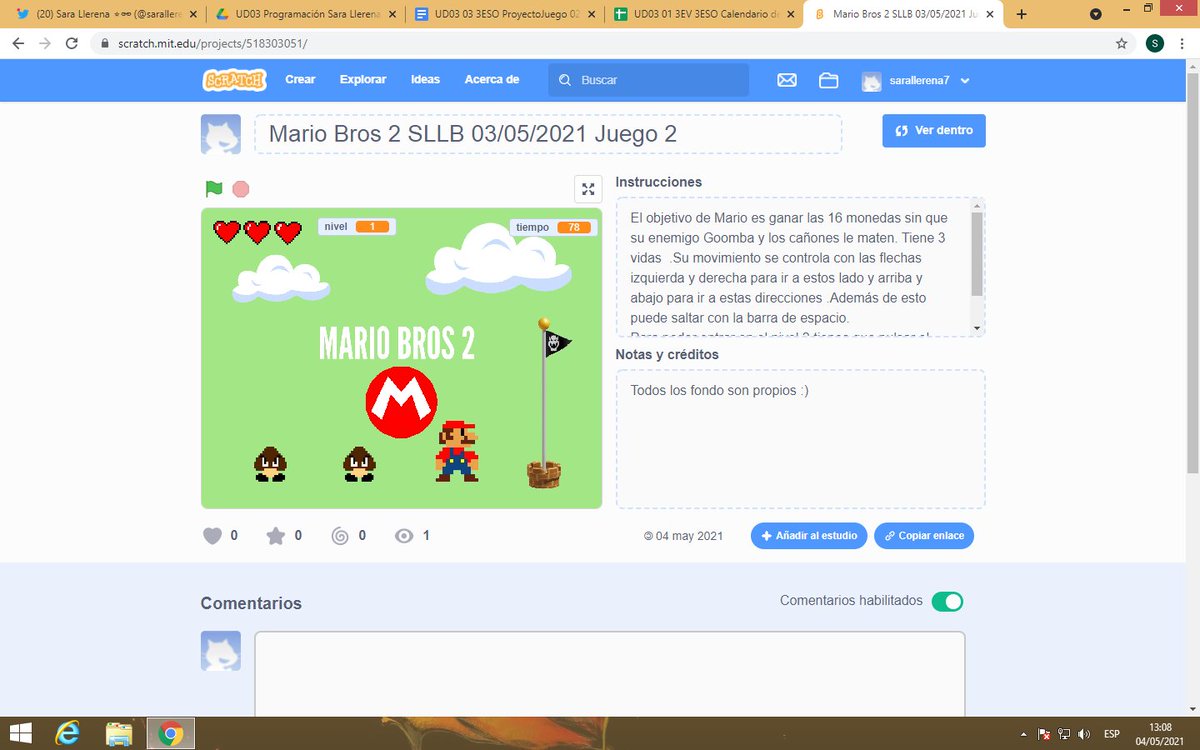 sarallerena7's tweet photo. Este es la mejora del juego que publique hace un tiempo en Scratch. Espero que os guste y lo podáis disfrutar. #ScratchCCs21 #SLLBCCs21 #3ESOCCs21 #Scratch https://t.co/fAwkxHJ2gd