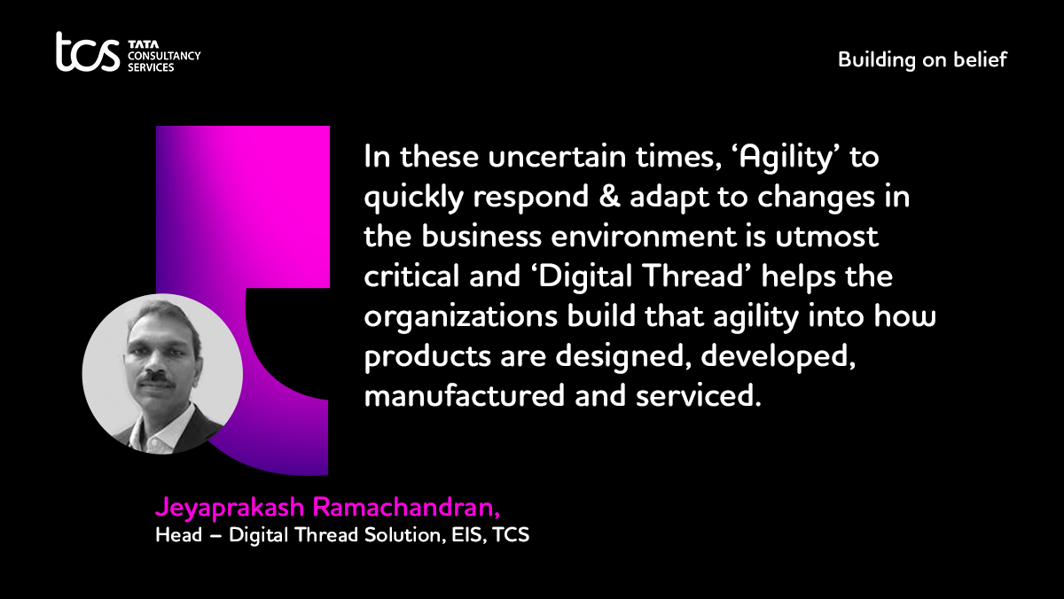 TCSDigitalTech's tweet image. What is a 'Digital Thread' and how can it be practically realized? Jeyaprakash Ramachandran, Head – Digital Thread Solution, EIS, TCS talks about the need for #DigitalThread and how it can benefit enterprises in this paper: tcs.com/content/dam/tc… #IoT
