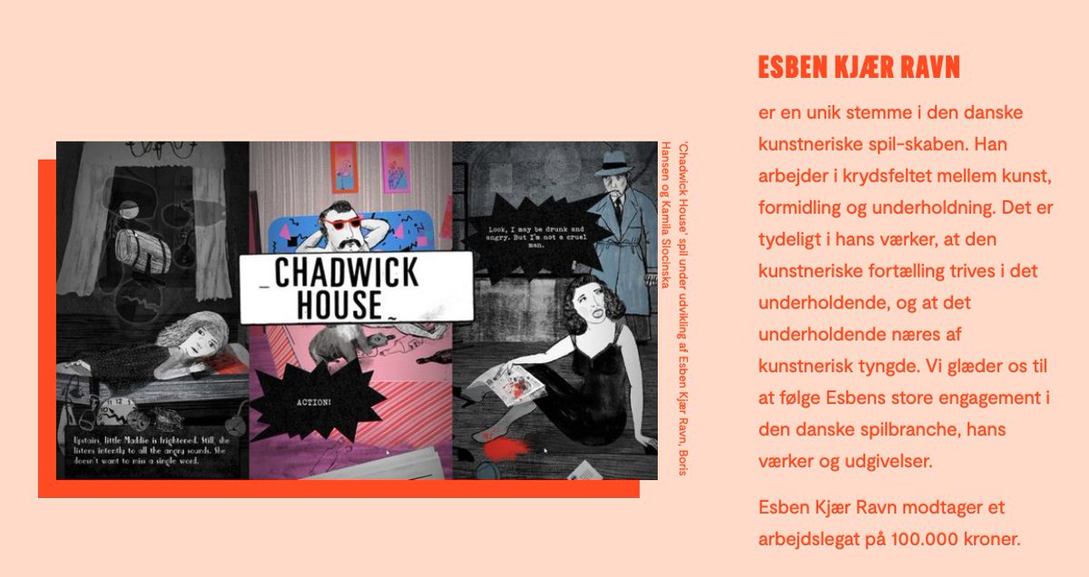 Interactive Denmark (@interactivedk) on Twitter photo Yes, games are art! Huge congratulations to the four #dkgame recipients of working grants from <a href="/kunstfond/">Statens Kunstfond</a> - <a href="/esbenravn/">Esben K. Ravn</a> of <a href="/TheKongOrange/">Kong Orange - Out Of Words dev</a> - <a href="/shalev_moran/">Shalev Moran</a> of <a href="/PortaPlay/">PortaPlay</a> - Sascha Altschuler of <a href="/tideshell/">Tideshell Studio</a> &amp; <a href="/TanjaTankred/">Tanja</a> of <a href="/OtherTales/">Other Tales</a> kunst.dk/arbejdslegater… Yes, games are art! Huge congratulations to the four #dkgame recipients of working grants from <a href="/kunstfond/">Statens Kunstfond</a> - <a href="/esbenravn/">Esben K. Ravn</a> of <a href="/TheKongOrange/">Kong Orange - Out Of Words dev</a> - <a href="/shalev_moran/">Shalev Moran</a> of <a href="/PortaPlay/">PortaPlay</a> - Sascha Altschuler of <a href="/tideshell/">Tideshell Studio</a> &amp; <a href="/TanjaTankred/">Tanja</a> of <a href="/OtherTales/">Other Tales</a> kunst.dk/arbejdslegater…