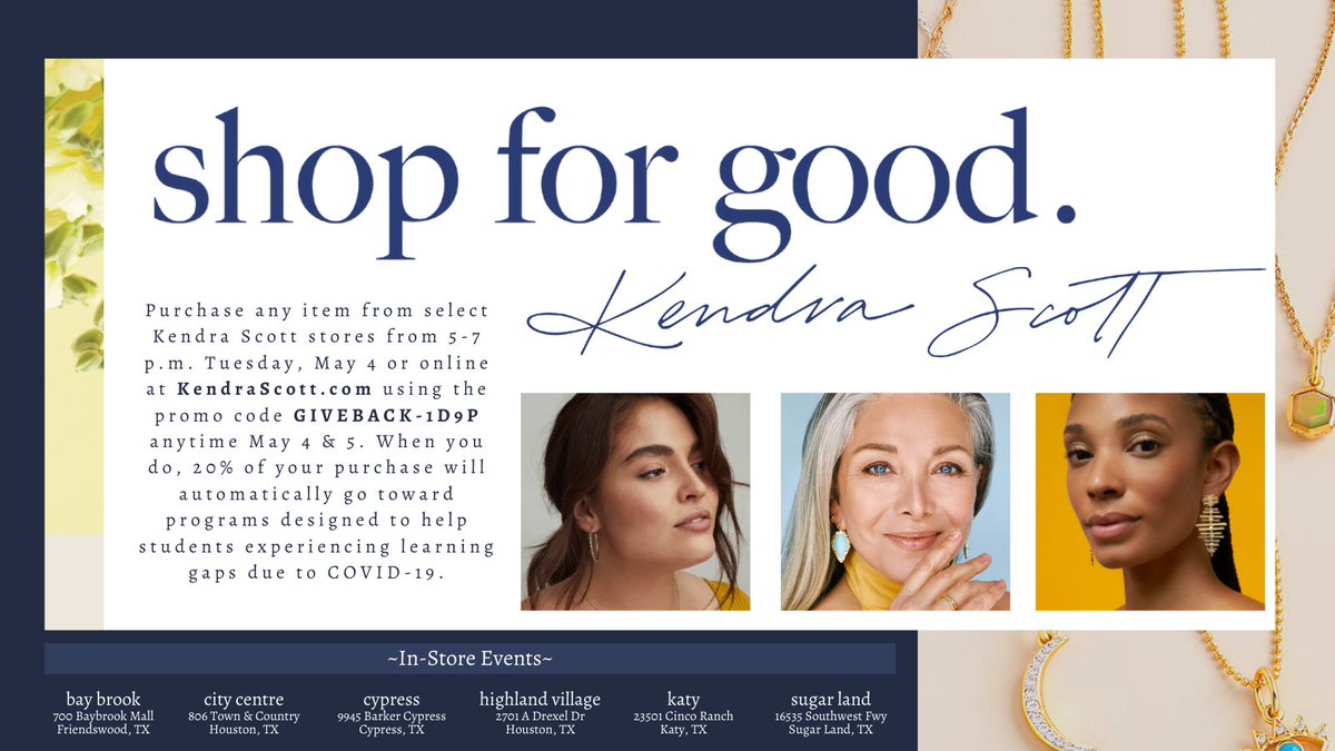 SHOP NOW! For every purchase made in select stores today and online today and tomorrow using promo code GIVEBACK-1D9P, <a href="/KendraScott/">kendrascott</a> will donate 20% of sales to the Harmony Public Schools COVID-19 Gap Fund. Shop now at KendraScott.com. (PROMO CODE: GIVEBACK-1D9P)