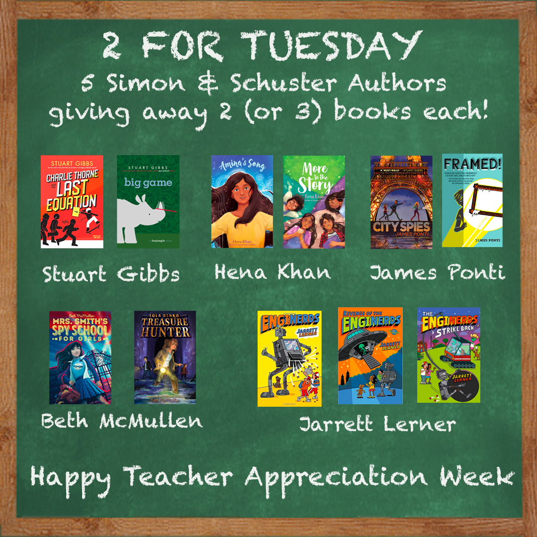 HAPPY TEACHER APPRECIATION WEEK! 1 lucky educator will win these 11 books by @simonkids authors @AuthorStuGibbs @henakhanbooks @bvam, @Jarrett_Lerner, and me. Just follow me & retweet by 11 PM ET to enter. #TeacherAppreciationWeek #TEACHERAppreciationWeek2021 @SSEdLib #mglit