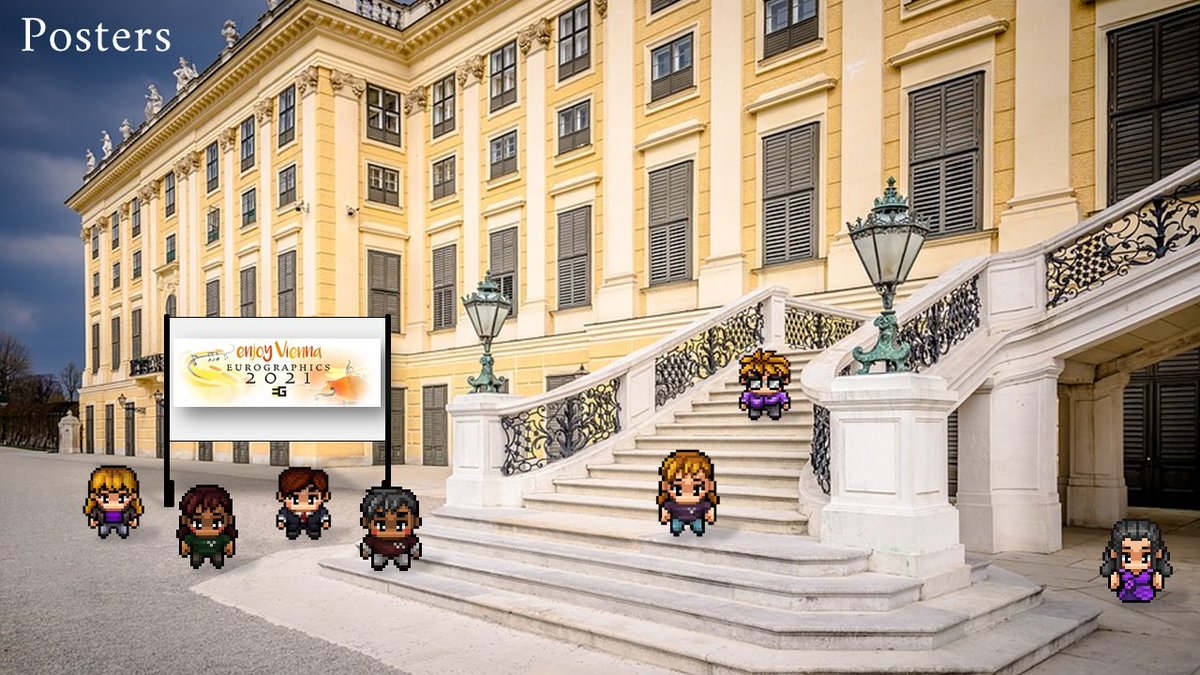 Poster Reception!
Don't miss our Poster Reception at 6pm today, in beautiful Schönbrunn (Gathertown), to look at all the amazing posters and chat live with the authors! 
Check out the list of posters here: virtual.eurographics2021.at/program/Posters