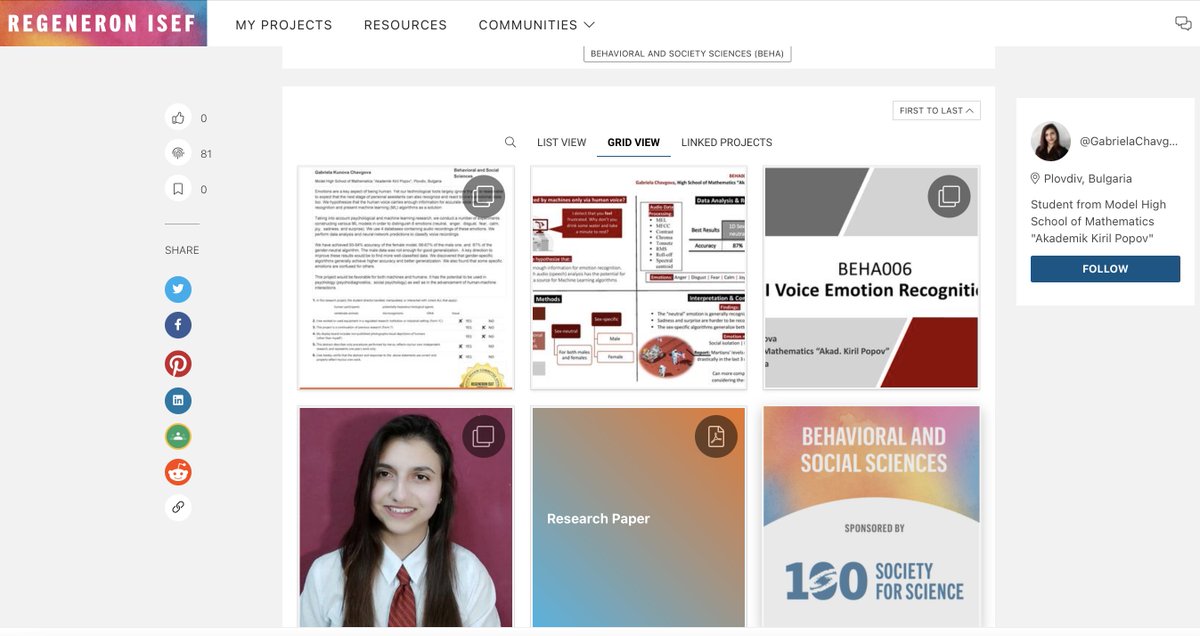 2021 ISEF = virtual this year w/ judging a world spanning event. Talked w/ HS students from Brazil, Vietnam, Puerto Rico, Bulgaria, South Africa, US, Palestine + Canada. Projects amazing. Loved seeing AI applied to areas that help us understand the workings of us humans <a href="/UATedu/">UAT</a>