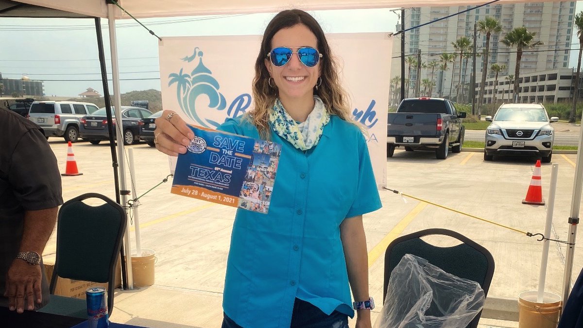 FishTIFT's tweet image. T.I.F.T. Hostess, Felicia Calo, represents @fishtift in #SouthPadreIsland celebrating #NationalTravelTourismWeek ! The 81st #TIFT is 7/28 - 8/1, 2021. On-line registration is open at tift.org. #FishTIFT #TIFT2021 #TIFTCARES #TexasGulfCoast #GulfofMexico #Offshore