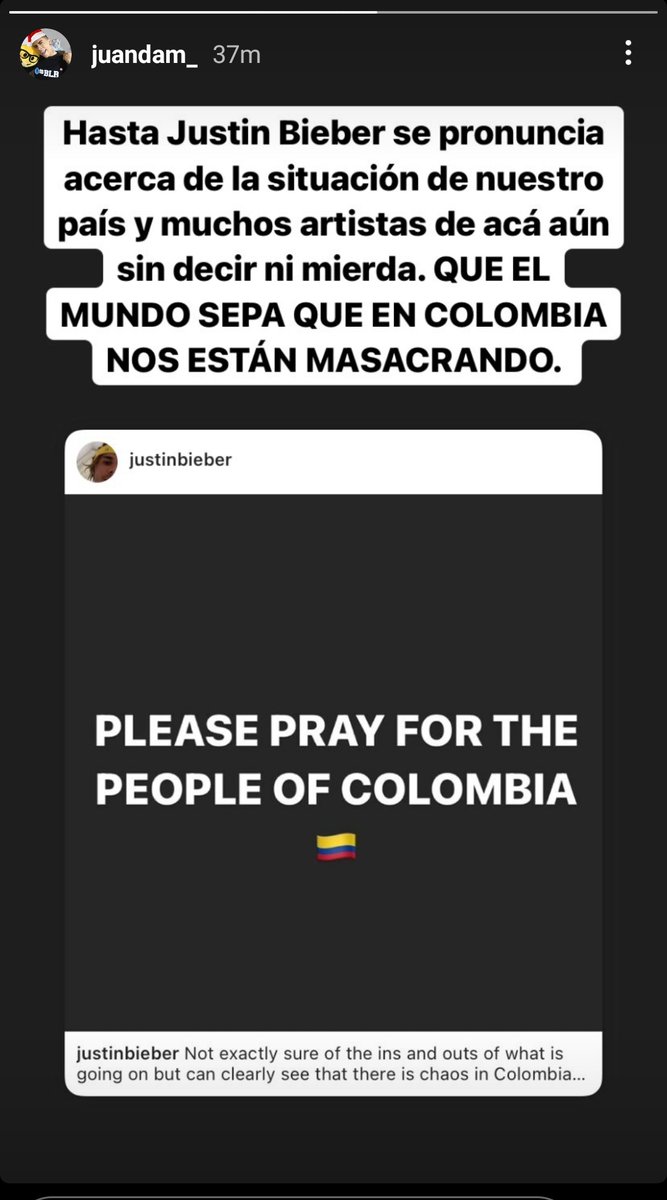 hyundrew_'s tweet photo. Juanda tiene totalmente la razón Mk una persona que ni siquiera es de acá y de las personas más famosa a nivel mundial lo puso como post en ig y Jbalvin solo sube puras historias y tanto que ama a su país,como el lo dice,pero no ha salido a decir algo importante🙏🏻#FuerzaCOLOMBIA https://t.co/8gBIs9ZPoO