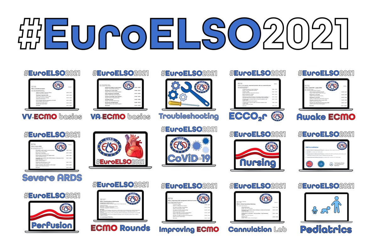 #EuroELSO2021 starts tomorrow, May 5 with Pre-Congress, then Main Congress on May 6-7!
ECLS: #ECMO #ECPR #ECCO2r #EISOR #PedsICU
#COVID19
perfusion & nursing parallel sessions
basic/advanced virtual workshops & sim labs
& more!
Still time to register at bit.ly/EuroELSO2021