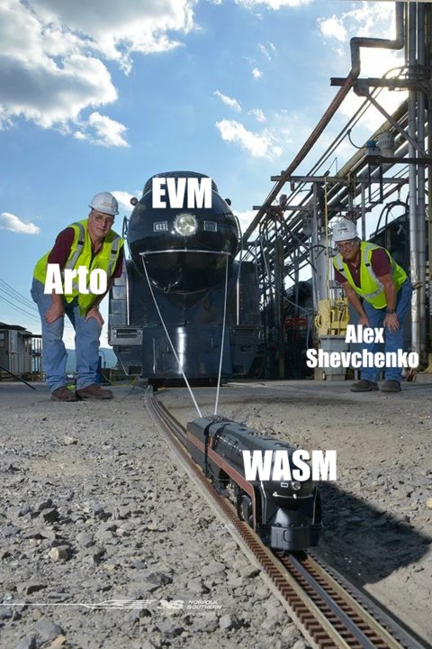 NEARdevs's tweet photo. 🚆 All aboard the Aurora Express!!
#ProjectAurora implements an Ethereum Virtual Machine (EVM) on @NEARprotocol
GitHub org: https://t.co/wkchBrATNY
Engine: https://t.co/d8tzO3QLvn
Tweets: @auroraisnear
Meme courtesy of @ekuzyakov
Featuring @bendiken & @ExonumAlex #enginears https://t.co/e5IExBPkct