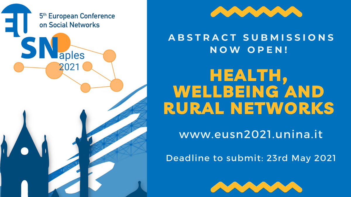 Time is running out! ⏰⏰ Don't miss your chance to send in your abstracts! Health, Wellbeing and Rural Networks at this years #EUSN2021 conference in Naples, 7-10th Sept Find out more and submit your abstract here: eusn2021.unina.it