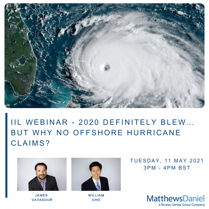 Join our Global Marine Director/President Americas James Vavasour and Global Head of Weather and Forensics/Loss Adjuster William Cho on 11th May at 3pm BST. Register today at: lnkd.in/eQyHhZN
#IILwebinar #hurricaneseason
