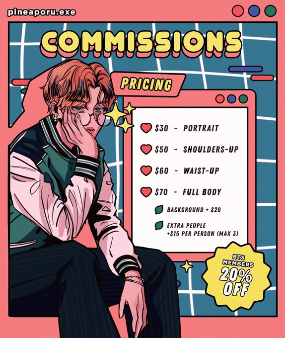 COMMISSIONS ARE FINALLY OPEN!! 
🍍To fund my university tuition fee, I decided to finally open my commissions. I will accept 5-10 slots for now!! 🥺💖

RTS ARE VERY MUCH APPRECIATED! 