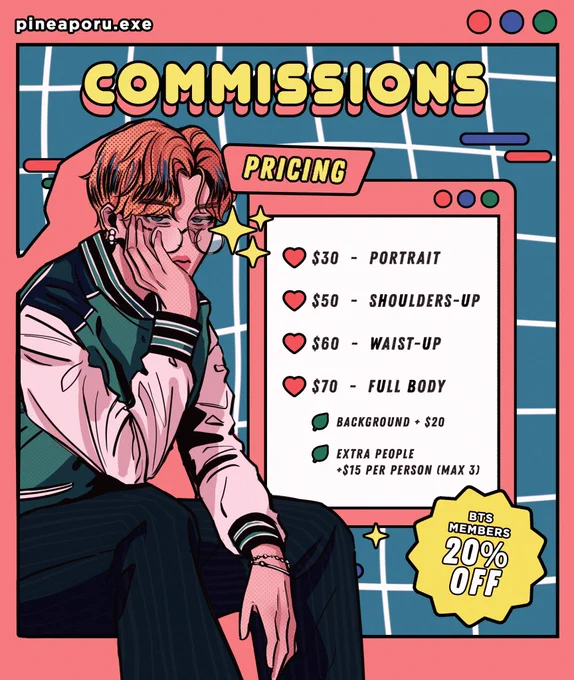 COMMISSIONS ARE FINALLY OPEN!! 
🍍To fund my university tuition fee, I decided to finally open my commissions. I will accept 5-10 slots for now!! 🥺💖

RTS ARE VERY MUCH APPRECIATED! 