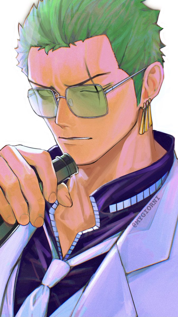 roronoa zoro male focus 1boy green hair solo necktie jewelry earrings  illustration images