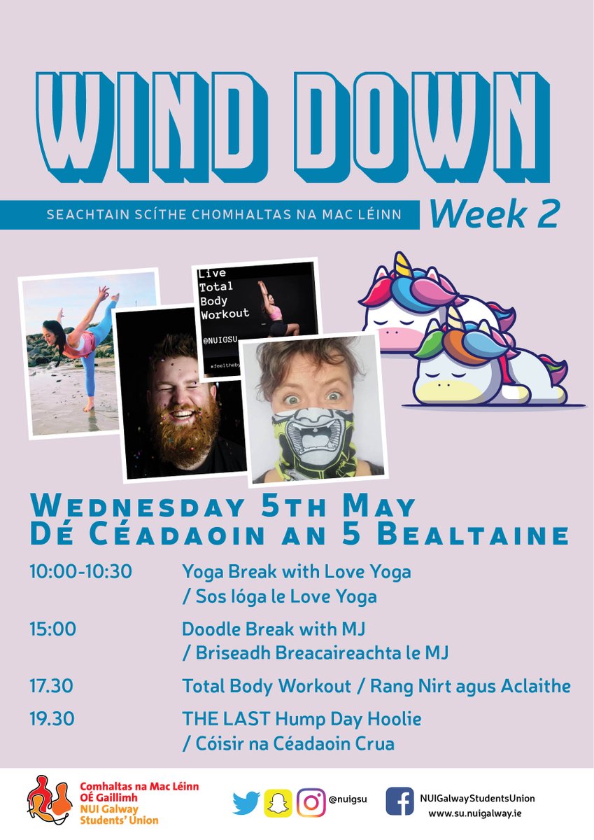 UniOfGalwaySU's tweet photo. #WindDownWeek FREE events today
🧘10am-10.30am Yoga Break
🌊3pm Doodle Break how to draw the Diving Tower in Salthill
💪5.30pm Total Body Workout
🥳7.30pm THE LAST Hump Day Hoolie
Links + Tickets here ⬇️
https://t.co/AEXsBbzYqh
#NUIGWhatsOn #LetsHoolie https://t.co/0nt2qaS48m
