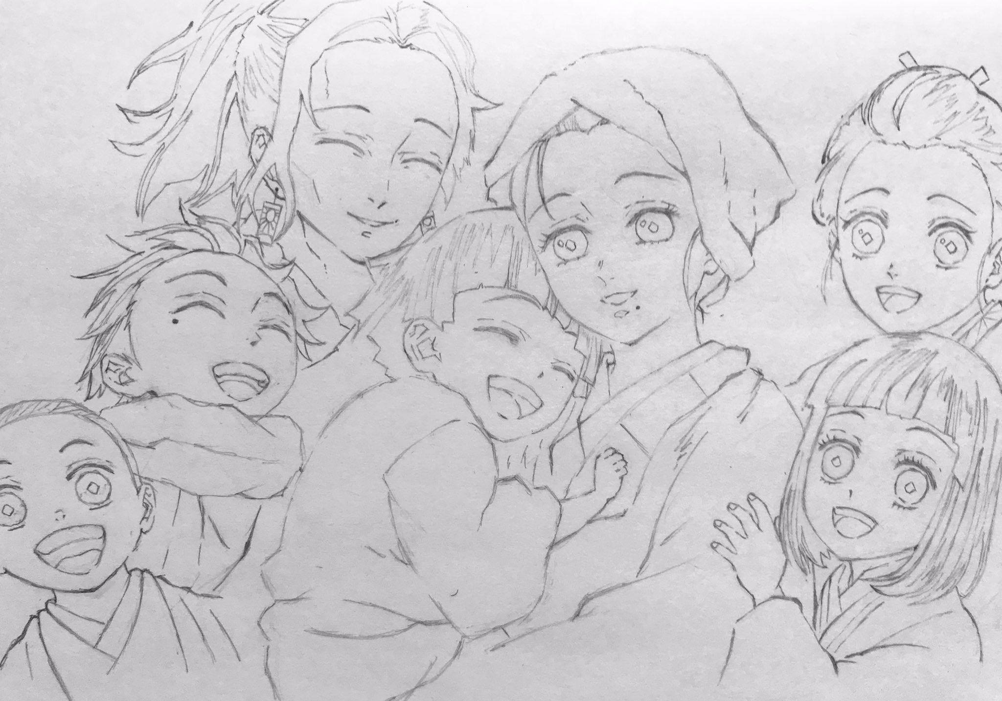 夢姫 ニャンコ X アニメ絵パート23 今回は鬼滅の刃の竈門一家を描かせていただきました こんなに大人数の絵は描いたことがなかったのですごく難しかったですが 炭治郎の家族が生きてたらこんな笑顔が毎日見れたのかなって思いながら描きました O