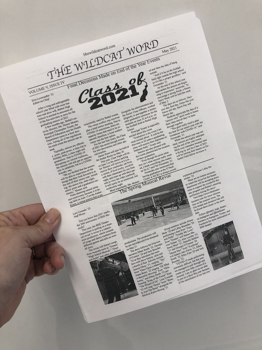 KDirge's tweet photo. The Wildcat Word is out! Pick up a copy in the LLC, main office, or grab one from your English teacher! #bhswildcatword #Journalists - also, Happy Teacher Appreciation Day!  📰 @ChrisTroetti @BethelHighLLC https://t.co/biUvnWmHEK