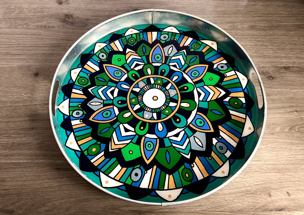 Hand painted mandala resin table top completed today #mandala #resin #resintable #resinart #handpainted #art #interior #uncycled