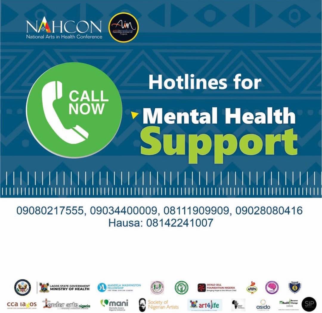 Here’s our hotlines for mental health support 

#NAHCON2021 #ArtsinHealth #ArtsinMedicineProjects #NationalArtsinHealthConference