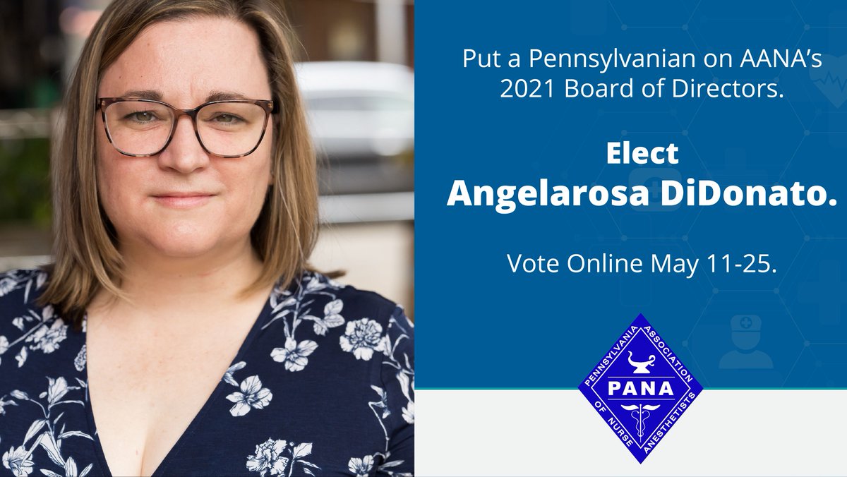 PANACRNA's tweet image. Former PANA President Angelarosa DiDonato @agd2319 is running for a seat on the @aanacrna Board of Directors. Learn more about why Angela wants to represent YOU on this important panel. Members-only voting begins May 11. Elect #Angela4AANA! Learn more: panaforqualitycare.com/angela-for-aana