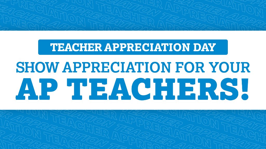 APforStudents's tweet photo. Today is #APTeacherAppreciation Day!

Shoutout your AP teacher by tweeting a photo, video, story, or shoutout using #APTeacherAppreciation. We'll repost to show your teachers some 💙. https://t.co/IcSXKNzRoM