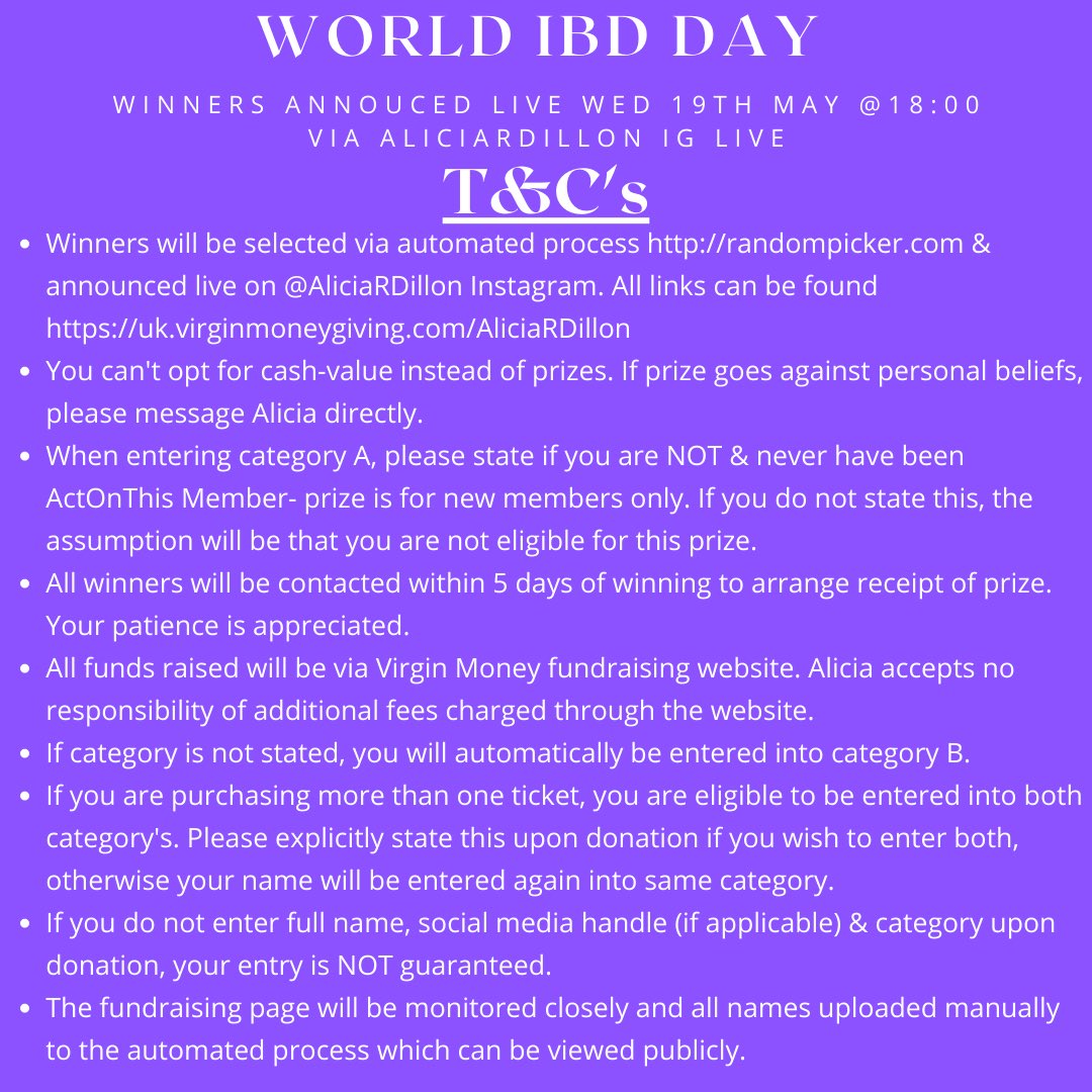 Alicia Dillon (@aliciardillon) on Twitter photo Check out this fundraiser for #WorldIBDDay with funds going to <a href="/CrohnsColitisFR/">Crohn's & Colitis UK Fundraising</a> & <a href="/GutsCharityUK/">Guts UK Charity</a> 2 charities that support me living with #IBD
Pls read info carefully before donating- all instructions are in the below posters
uk.virginmoneygiving.com/fundraiser-disβ¦
GOOD LUCK & please share theβ€οΈ Check out this fundraiser for #WorldIBDDay with funds going to <a href="/CrohnsColitisFR/">Crohn's & Colitis UK Fundraising</a> & <a href="/GutsCharityUK/">Guts UK Charity</a> 2 charities that support me living with #IBD
Pls read info carefully before donating- all instructions are in the below posters
uk.virginmoneygiving.com/fundraiser-disβ¦
GOOD LUCK & please share theβ€οΈ