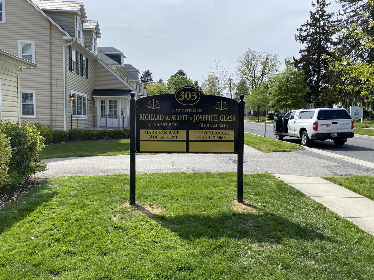 SpeedProTowson's tweet photo. New business sign for the Law Offices of Richard K. Scott &amp; Joseph E. Glass. 

Not sure what type of signage you need? No worries we're here to help! Our capabilities are endless. 
For a free quote give us a call or visit our website. 
#GreatBigGraphics #SpeedProTowson #NewSign https://t.co/GXBFoL4Dbl