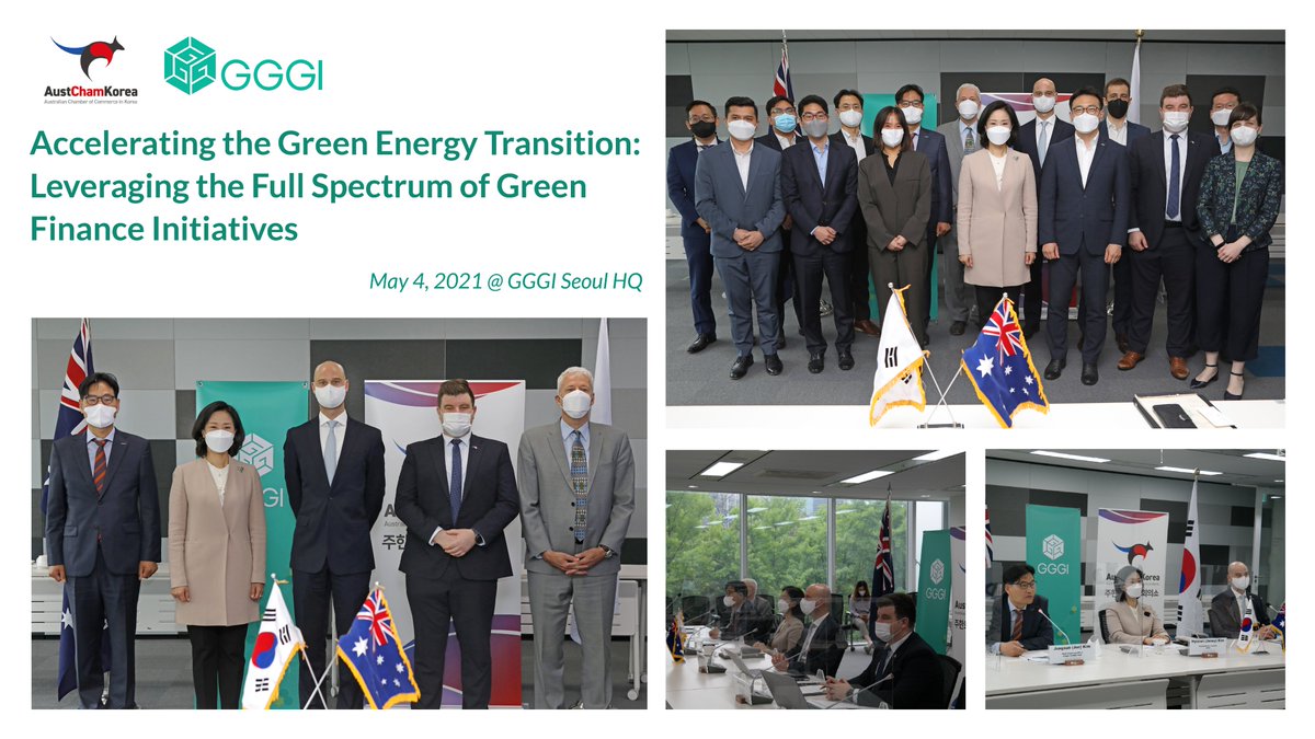 GGGI & @AustChamKorea co-hosted a special RoundTable event on #greenfinance initiatives! Participants gained insight into the experience of Australian financial institutions to support the delivery of #netzero emissions, #greeneconomy & #climateaction!

👉 bit.ly/3eQEmuw