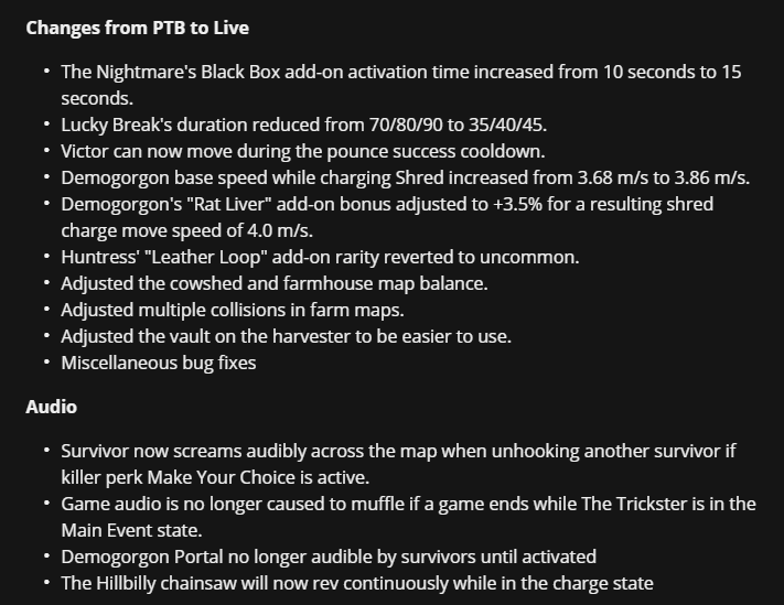 Leaksbydaylight Dead By Daylight Leaks More The V4 7 0 Will Be Released In Minutes On All Platforms In The Screens You Can Read The Changes From The