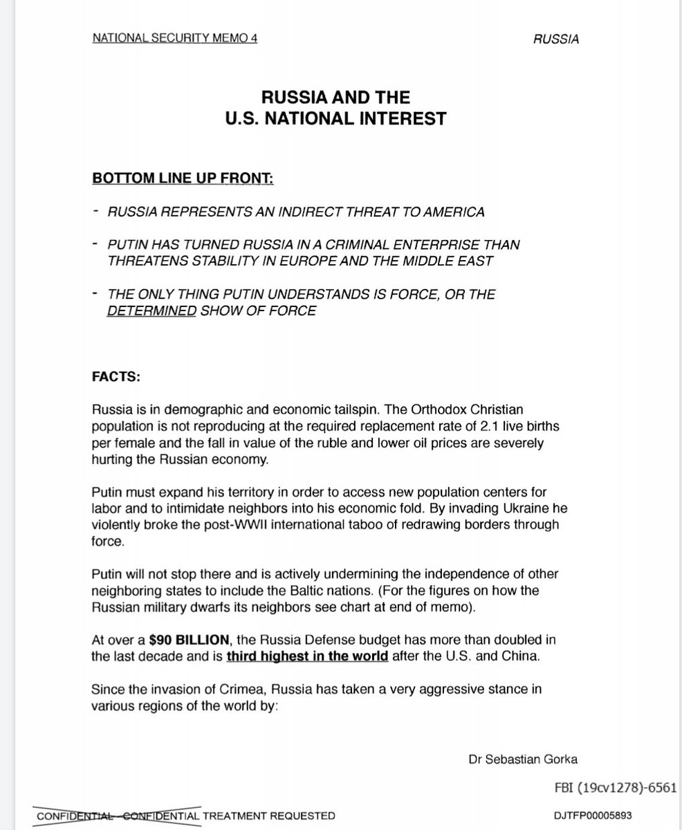 Sebastian Gorka sent Corey Lewandowksi and the 2016 Trump campaign a national security memo: Russia and the US National Interest."Putin has turned Russia in a criminal enterprise that threatens stability in Europe and the Middle East."