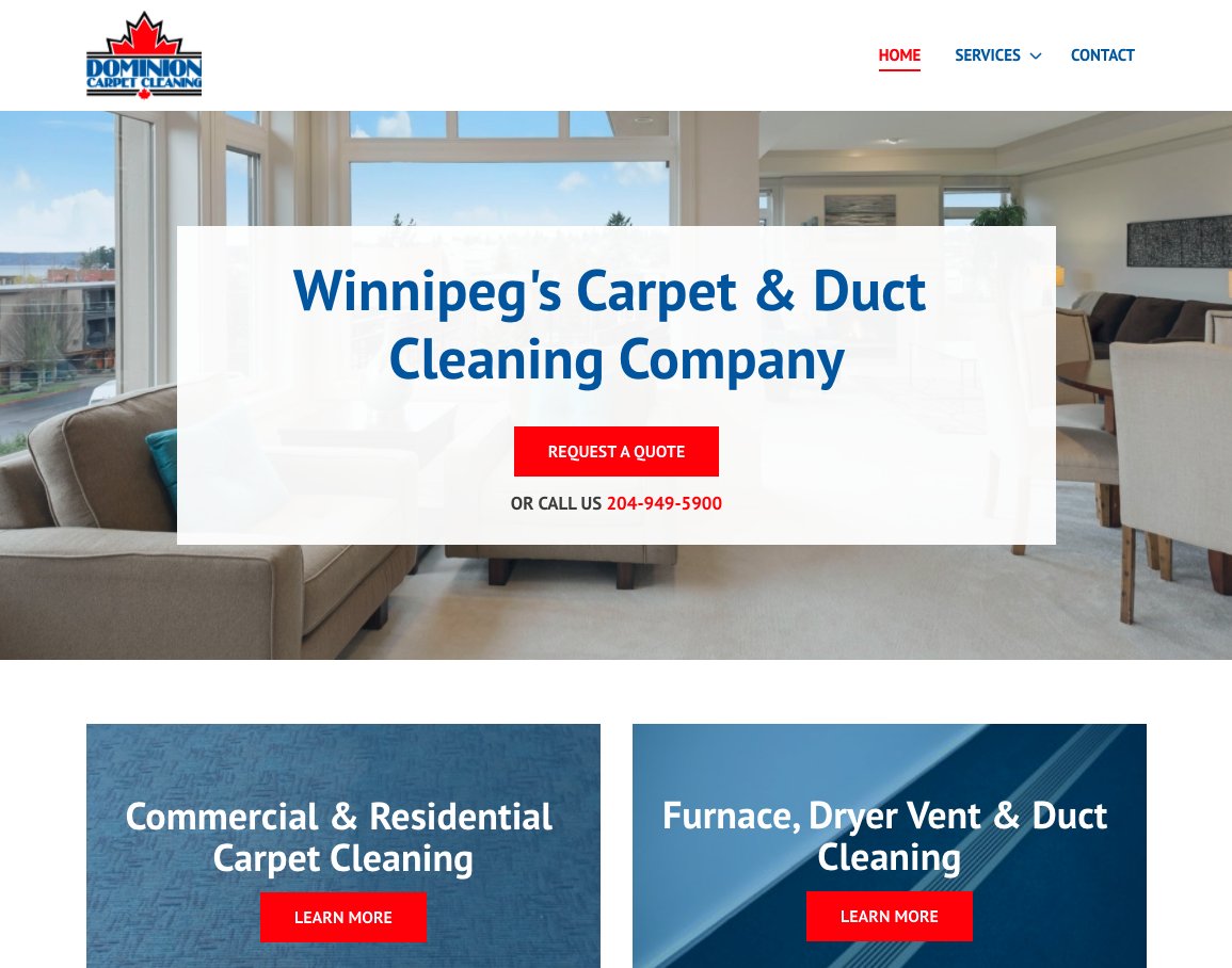 hello_websites's tweet image. Dominion Carpet Cleaning has been Winnipeg&apos;s Carpet &amp;amp; Duct Cleaning Company since 1983. Check out the new website they just launched with us dominioncarpetcleaning.ca