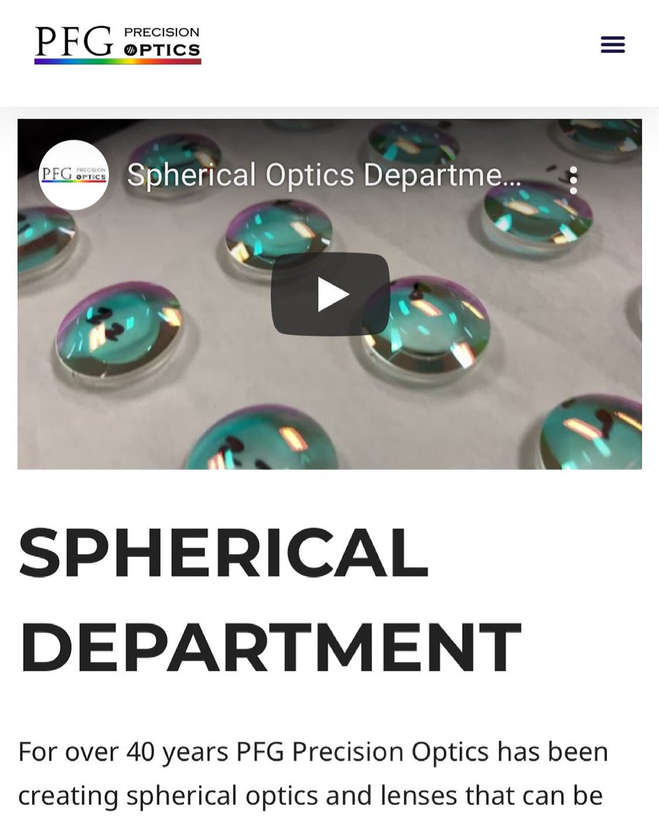 PFGoptics's tweet image. For over 40 years PFG Precision Optics has been creating spherical optics and lenses that can be used in a variety of applications and industries. 
•
Learn more about our Spherical Department on our website ↙️
bit.ly/3vH3Np4
•
#optics #sphericaloptics #opticallenses