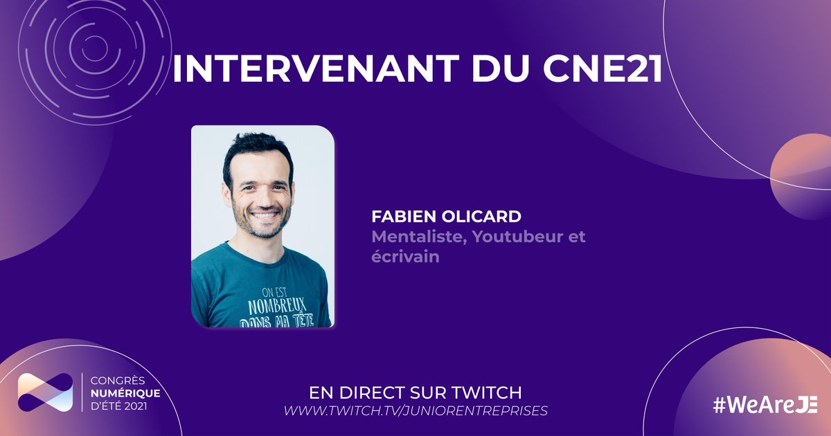 cnje's tweet photo. Découvrez le premier intervenant du CNE21 🌞

Axée sur le thème du #developpementpersonnel, la première conférence sera animée par le mentaliste et Youtubeur @fabienolicard ! 

Rendez-vous le 29 mai pour le découvrir. 

#WeAreJE #CNE21 https://t.co/iTmU9UDYVc
