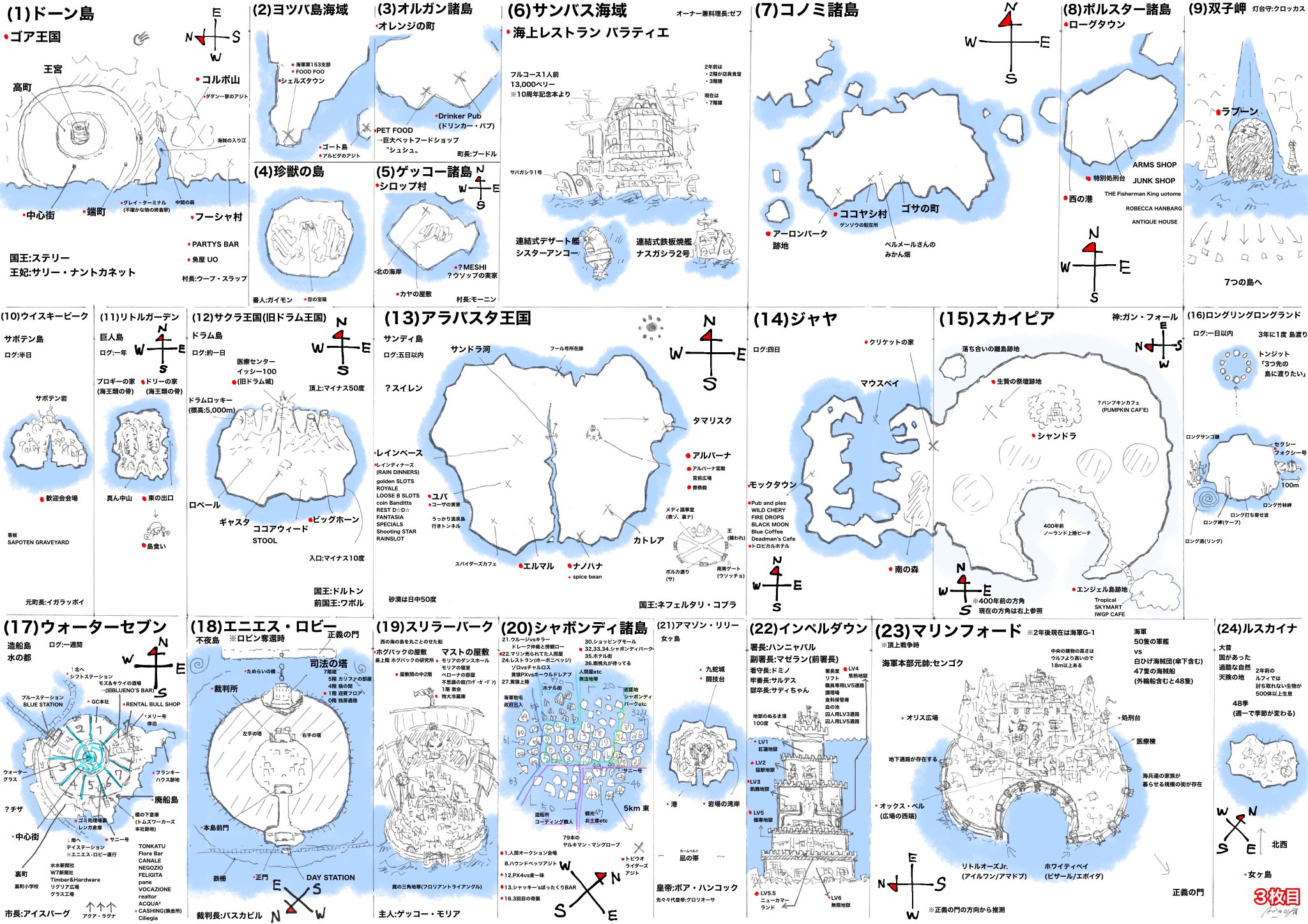 ポーネグリフのarimo 7 3silverjubilee 祝 ルフィ誕生祭21 原作の情報を元に ワンピ地図作ってみた Ver 3です ルフィが繋いだ足跡を表現したつもりです Onepiece1000logs Onepiece 修正のきっかけ与えていただき監修もいただいたキリさん