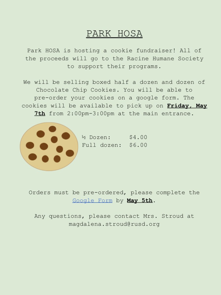 ParkHOSA's tweet photo. H.O.S.A COOKIE FUNDRAISER!!! https://t.co/yBsnuVvWgP