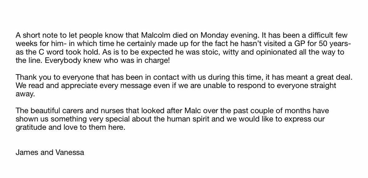 A message about Malcolm...