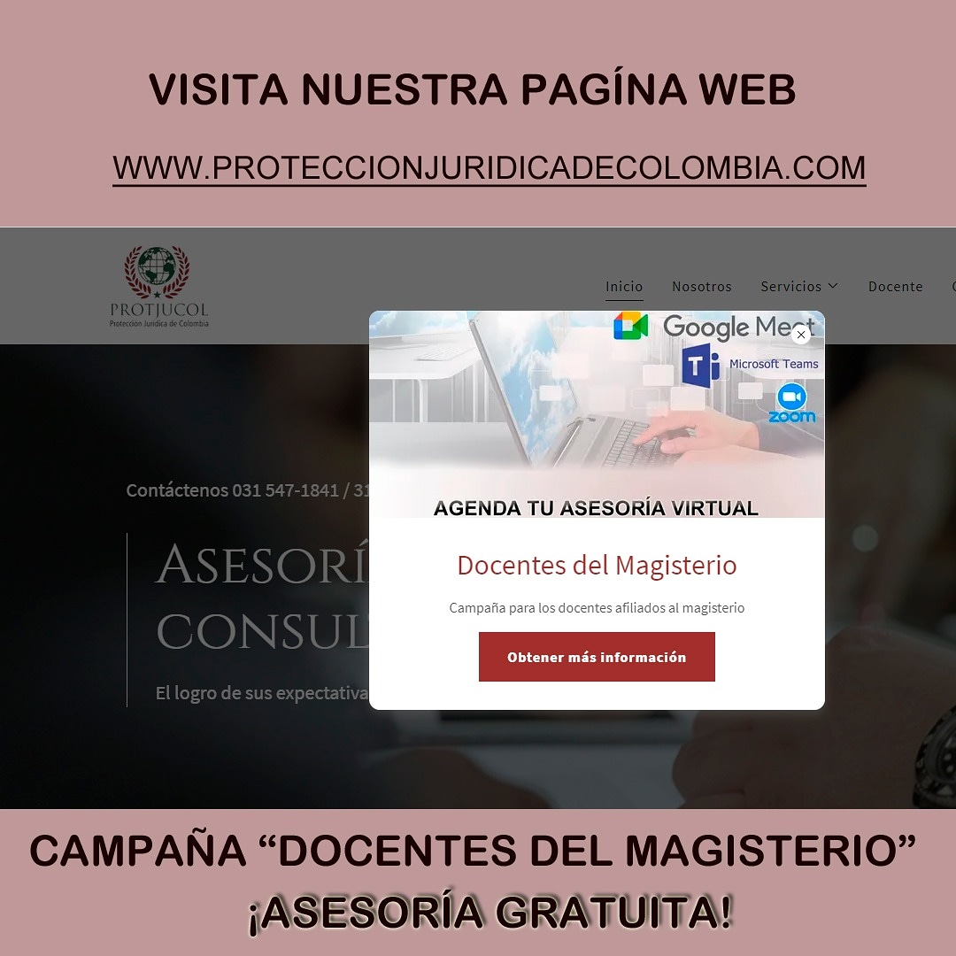 Protjucol's tweet photo. ✔️Docentes ofrecemos asesoría totalmente gratis, no dejes que prescriba tu derecho.

Contáctenos ➡️ ➡️
☎️ 031-5471841
📱 3132407625

#JURÍDICO #colombia #judiciales #asesoria #abogados #pension #públicos #invalidez #enfermedad #cesantías #comercial #comercio  #laboral #docentes https://t.co/y6UZVuxCjf