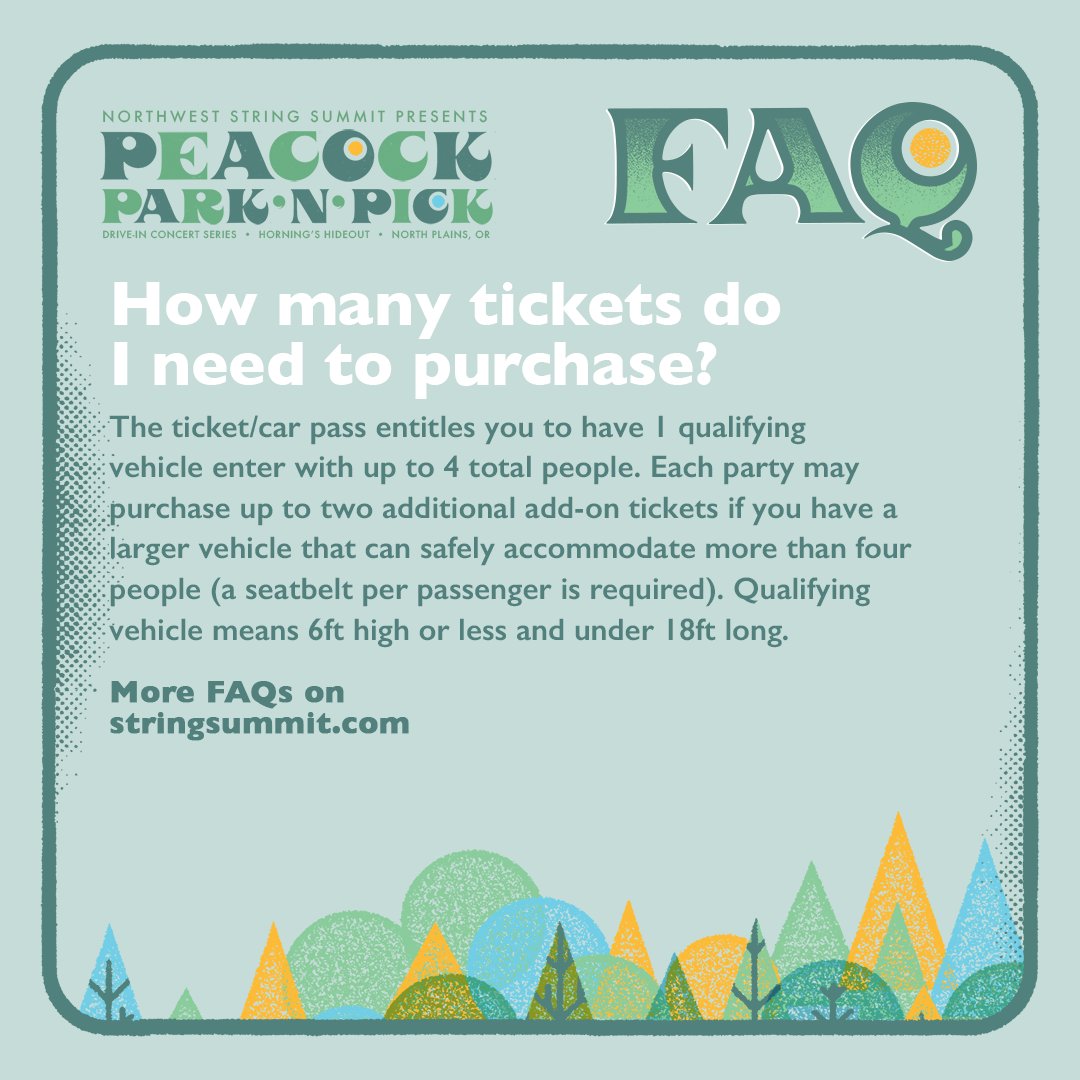 You have questions, we have answers 🤘 Each ticket for the Peacock Park N’ Pick allows 4 people in a car (with the option to add-on additional seats). So find your crew, split your ticket price between ‘em, and let’s have a good ol’ time this July: bit.ly/parknpick