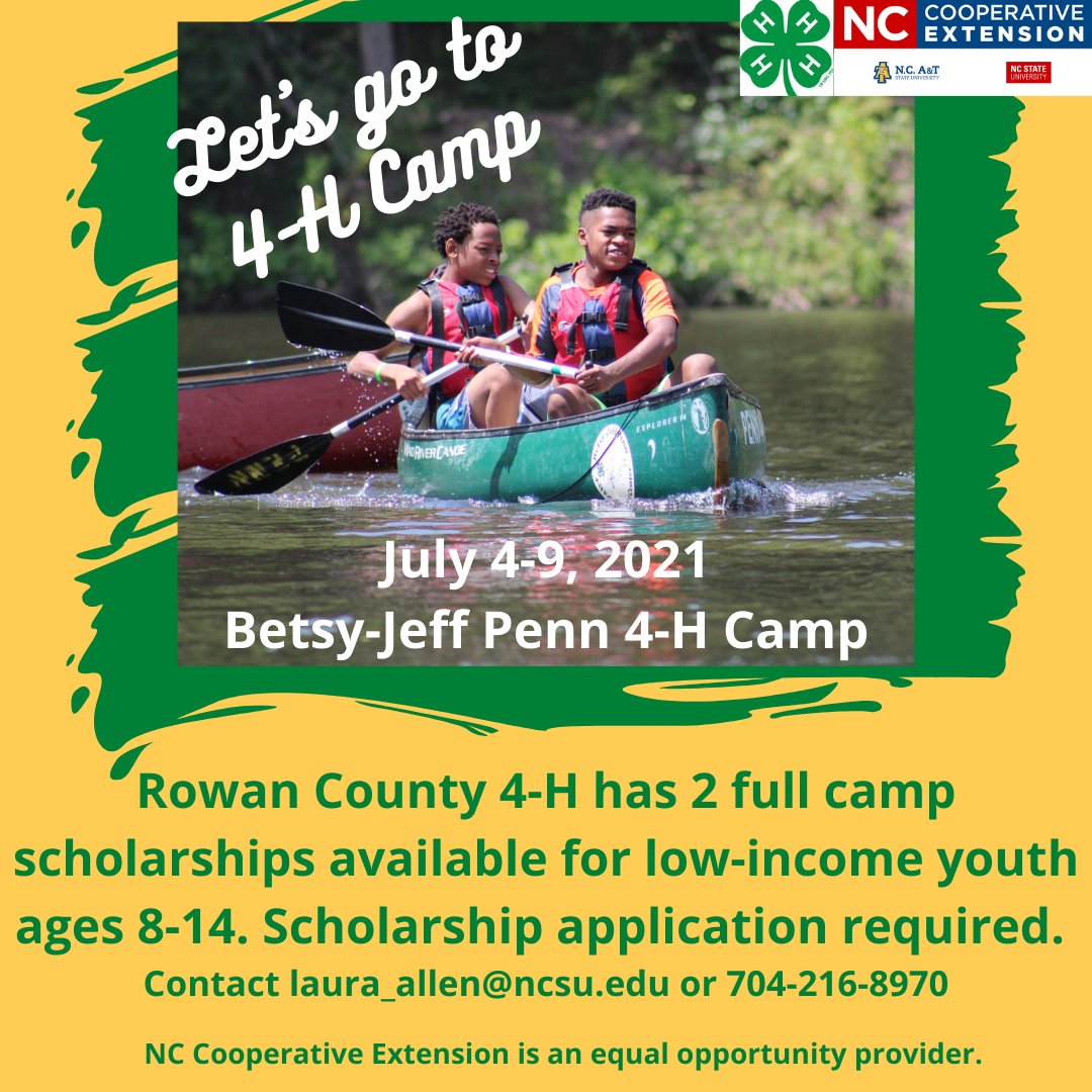 rowan4h's tweet photo. We are seeking applicants for two camp scholarships. Camp information &amp; the scholarship application can be found at https://t.co/NV4yKa0oTp. Apply ASAP! #Rowan4H #4HCamp https://t.co/JiiS3IwXhS