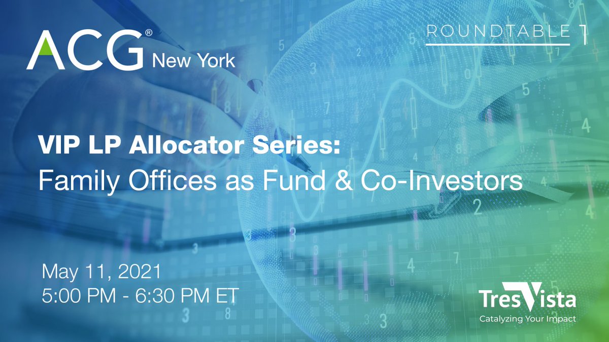 ACGNYC's tweet image. Last chance to join us for our first event in the VIP LP Allocator Series on May 11th on Family Offices as Fund &amp; Co-Investors.
Register now: ow.ly/Hcpu50EDjdq
#ACGNY #ACG #allocator #familyoffice