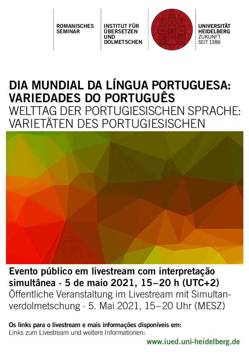 iued_unihd's tweet photo. Morgen gemeinsame Online-Veranstaltung mit @camoes_ip, #Romanistik, @ZSL_HD, @hcias_unihd und #VEA zum #Welttag der #Portugiesischen #Sprache

Ab 15 Uhr im Livestream mit Verdolmetschung.
#IÜD #Dolmetschen #Portugiesisch https://t.co/TeLL6jzIh0