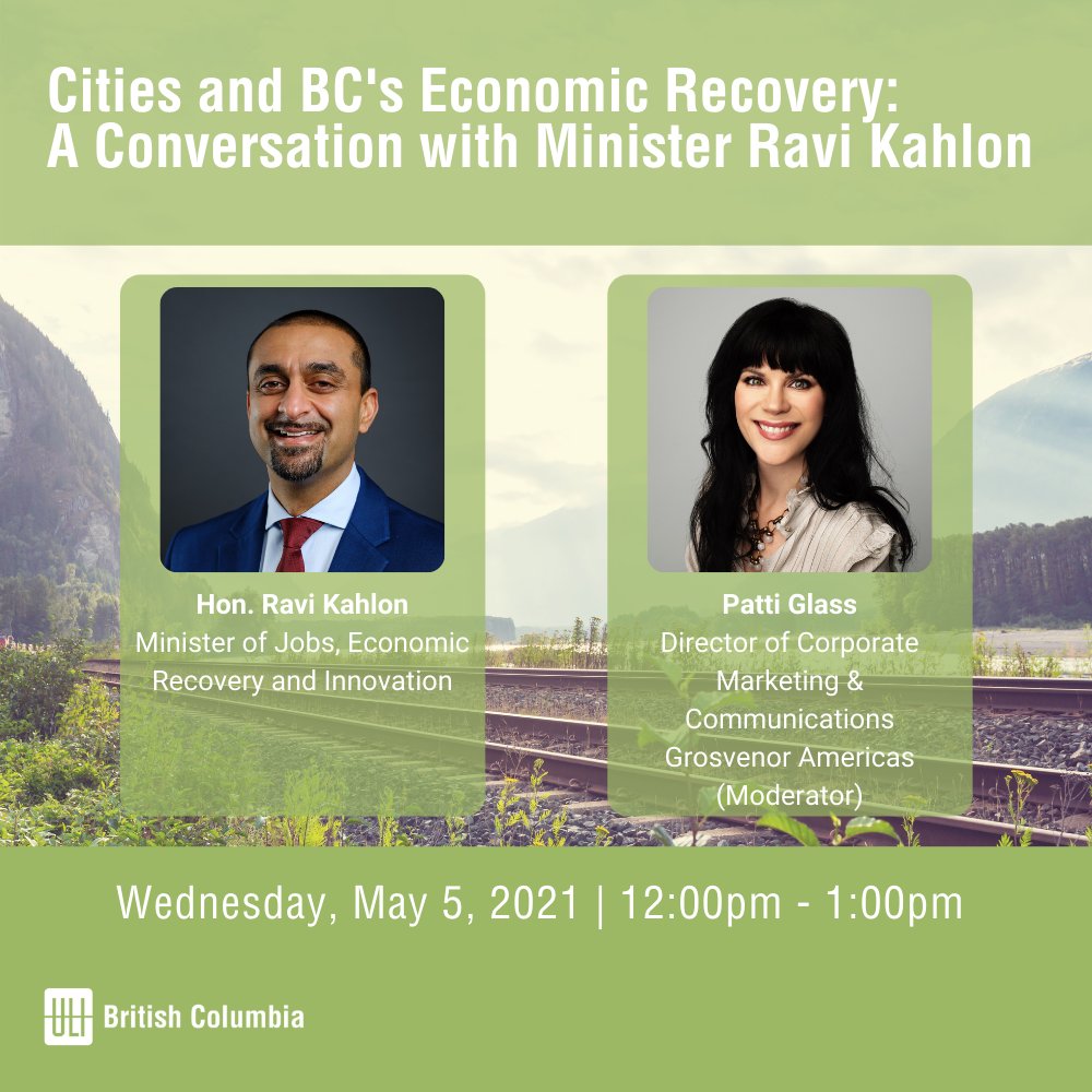 ULI British Columbia (@ulibc) on Twitter photo Join #ULIBC and moderator, Patti Glass w/ <a href="/GrosvenorAmer/">Grosvenor Americas</a> for a conversation with Hon. <a href="/KahlonRav/">Ravi Kahlon</a>, BC's Minister of Jobs, Economic Recovery and Innovation tomorrow for a discussion on the Province's economic recovery plan and more.
Register here: on.uli.org/tpXV50EDwWa Join #ULIBC and moderator, Patti Glass w/ <a href="/GrosvenorAmer/">Grosvenor Americas</a> for a conversation with Hon. <a href="/KahlonRav/">Ravi Kahlon</a>, BC's Minister of Jobs, Economic Recovery and Innovation tomorrow for a discussion on the Province's economic recovery plan and more.
Register here: on.uli.org/tpXV50EDwWa