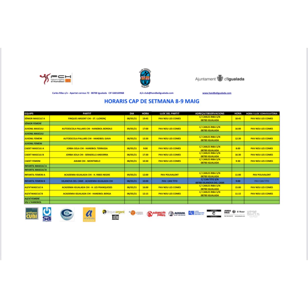 Handbol Igualada (@handboligualada) on Twitter photo 🤾🏽♀️Ja podeu consultar les cròniques dels partits disputats el passat cap de setmana!
😍També teniu aquí els horaris del pròxim cap de setmana! Ens espera una jornada molt moguda, ànims <a href="/handboligualada/">Handbol Igualada</a> 💪🏻
#ClubHandbolIgualada 🤾🏽♀️Ja podeu consultar les cròniques dels partits disputats el passat cap de setmana!
😍També teniu aquí els horaris del pròxim cap de setmana! Ens espera una jornada molt moguda, ànims <a href="/handboligualada/">Handbol Igualada</a> 💪🏻
#ClubHandbolIgualada