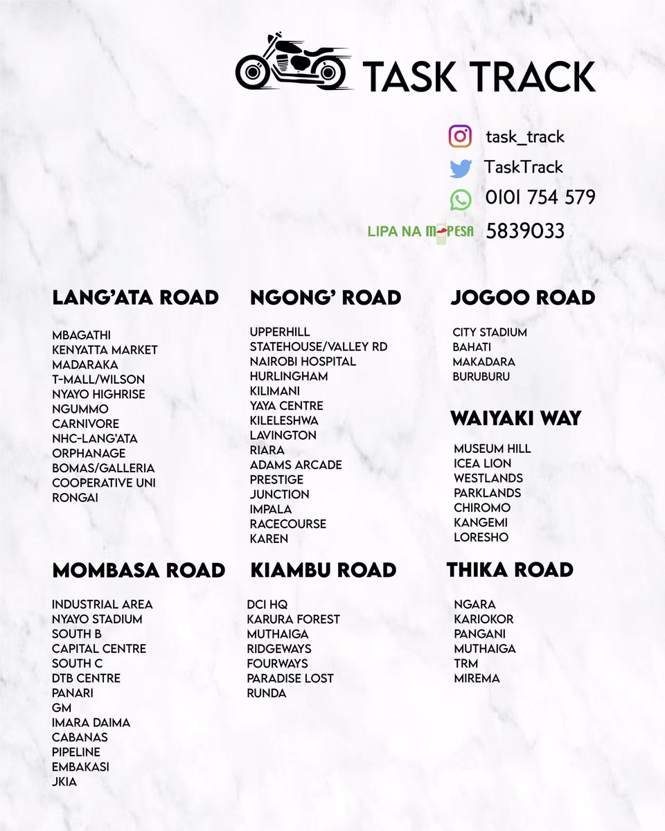 TaskTrack's tweet image. This rate card consists of two slides. The first shows prices to and from all the locations that we cover at the moment. The second slide shows all the specific areas we cover under different locations.