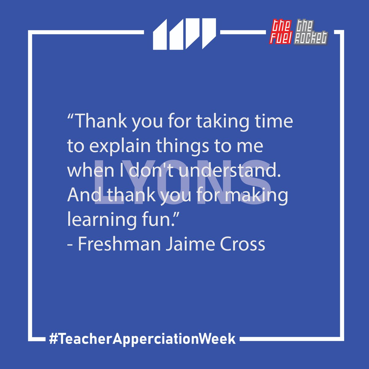 thefuelonline's tweet photo. Thank You Mrs. Lyons! #teacherapperciationweek #RocketPride https://t.co/owQQWnbnQR