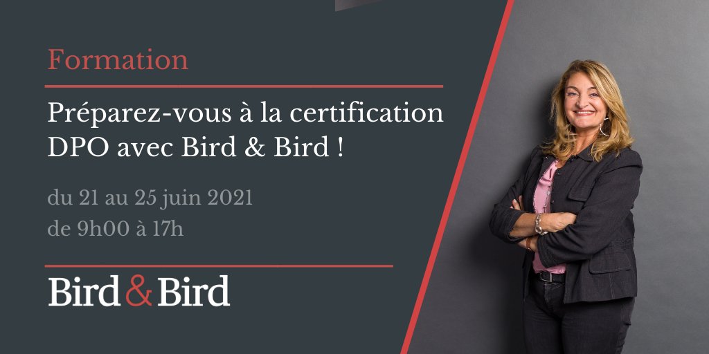 📢 Vous souhaitez être éligible à la certification #DPO ? 
 N'hésitez pas à vous inscrire à la session de formation de 35 heures labellisée par la <a href="/CNIL/">CNIL</a> que j'animerai avec mon équipe du 21 au 25 juin 2021 👉2bird.ly/3tDFbgr