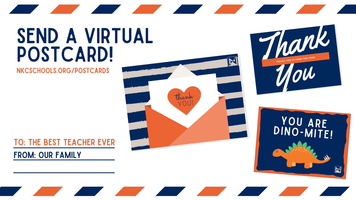 Help us celebrate Teacher Appreciation Week! Send a virtual postcard to an NKC Schools teacher to share a message of thanks, a meaningful memory, or a note of appreciation: nkcschools.org/postcards