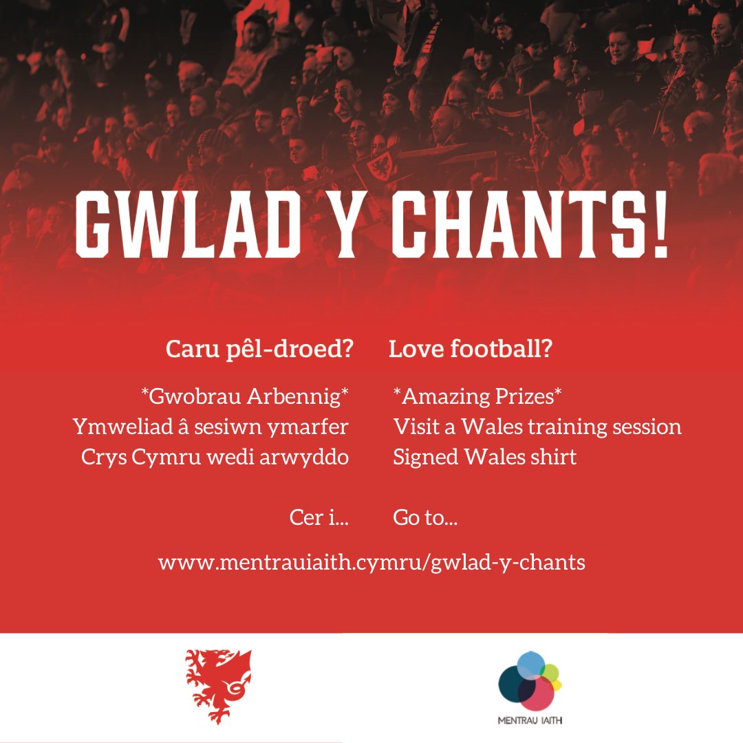 Want to create a chant using some #Cymraeg words? Here's a handy list!

Send in your chant today for a chance to win some amazing prizes from <a href="/FAWales/">FA WALES</a> 

#togetherstronger #gwladychants #theredwall #ywalgoch #mentrauiaith #DysguCymraeg