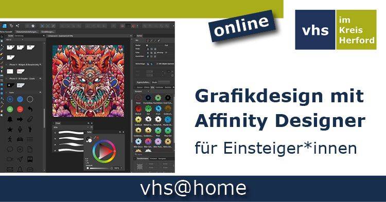 volkshochschule's tweet photo. #Online-Kurs #Grafikdesign mit #Affinity Designer - Einstieg. Das vektorbasierte Grafik- und #Zeichenprogramm steht z. B. Adobe Illustrator in nichts nach. Am 10. 5., 19 Uhr wird die Nutzung der wichtigsten Elemente erklärt. https://t.co/cK7M3ZjQNj #VHS #Herford #smartforfuture https://t.co/4FoQeXs1vc