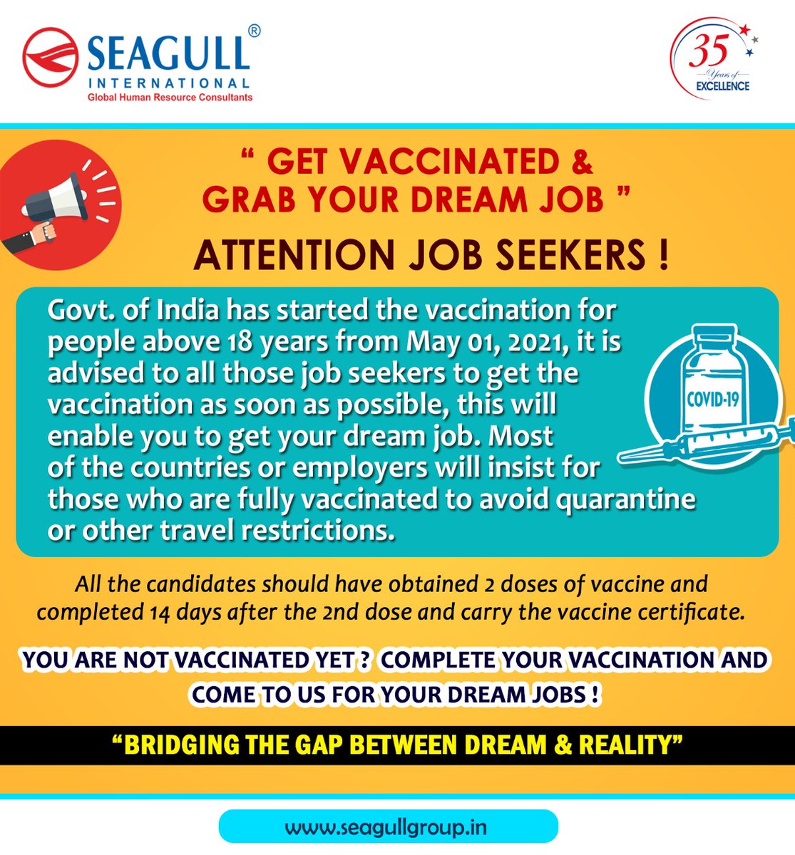 'Get Vaccinated & Grab your Dream Job!!
#gulfjobs #vacanciesuae #hiringalert #job #recentjobs #recruitment #jobsearch #hr #jobs #recruiting #hiring #resume #careers #jobseekers #career #HumanResources