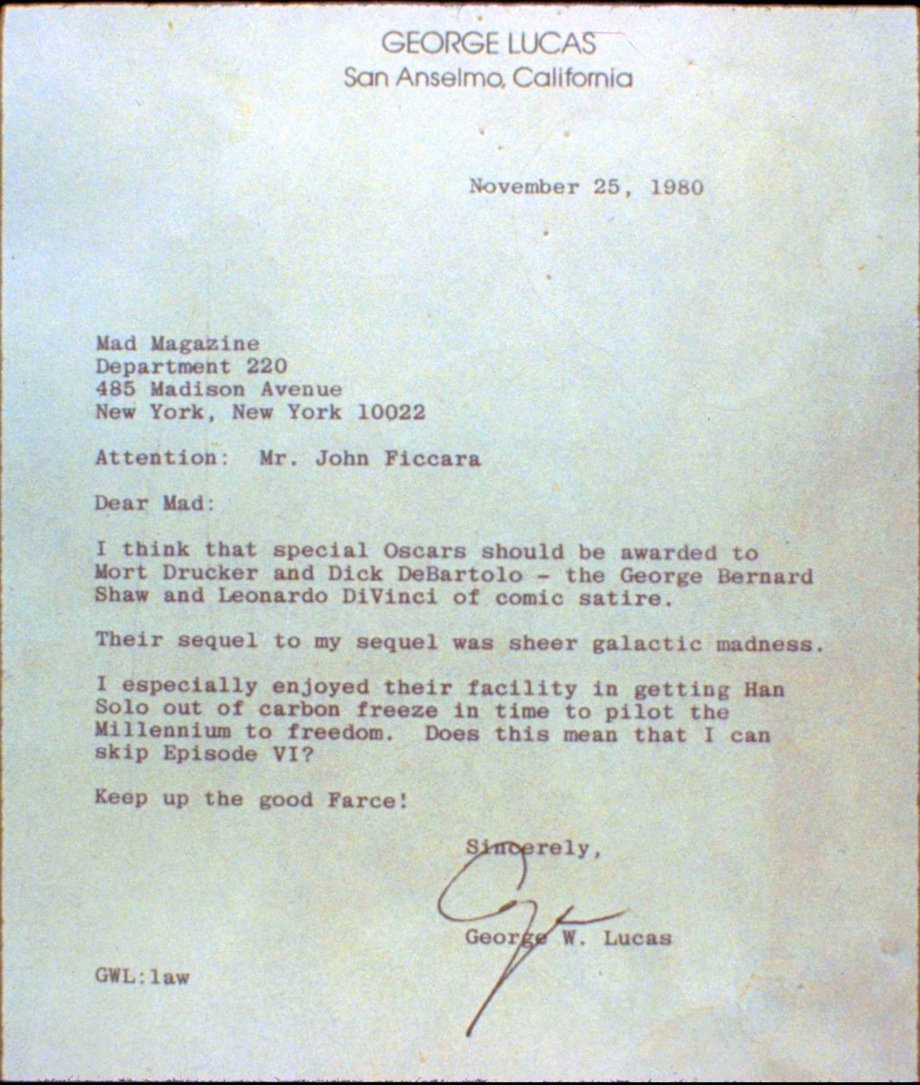 thegizwiz's tweet photo. Star Wars Day! Another chance to post a 41 year old Lucas letter. https://t.co/RYdHyVTeFG